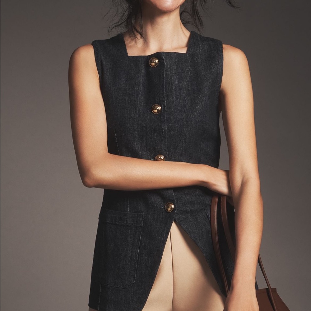 Anthropologie Maeve Square Neck Vest Sleeveless Top with Gold Buttons Size XL